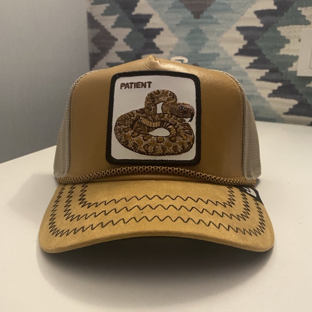 Patient Snake Patch Tan Trucker Hat